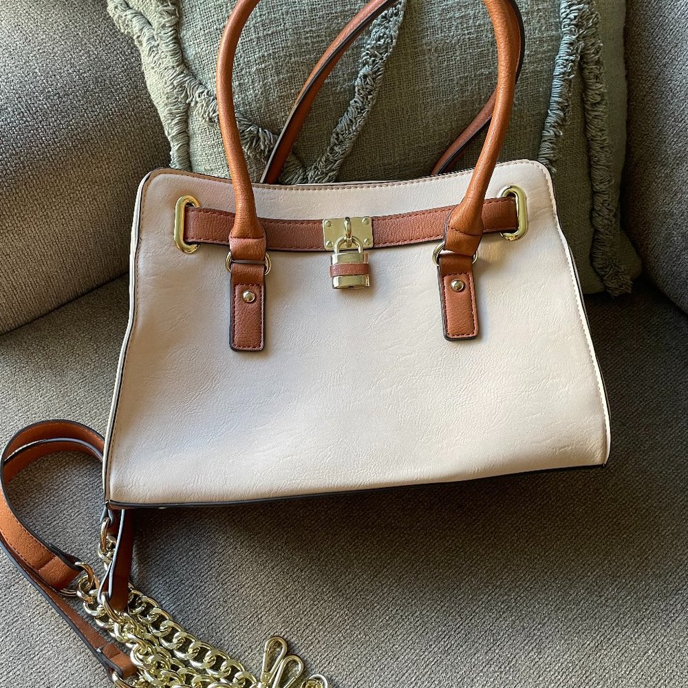 Dusty pink/cream and brown purse (new, never used)